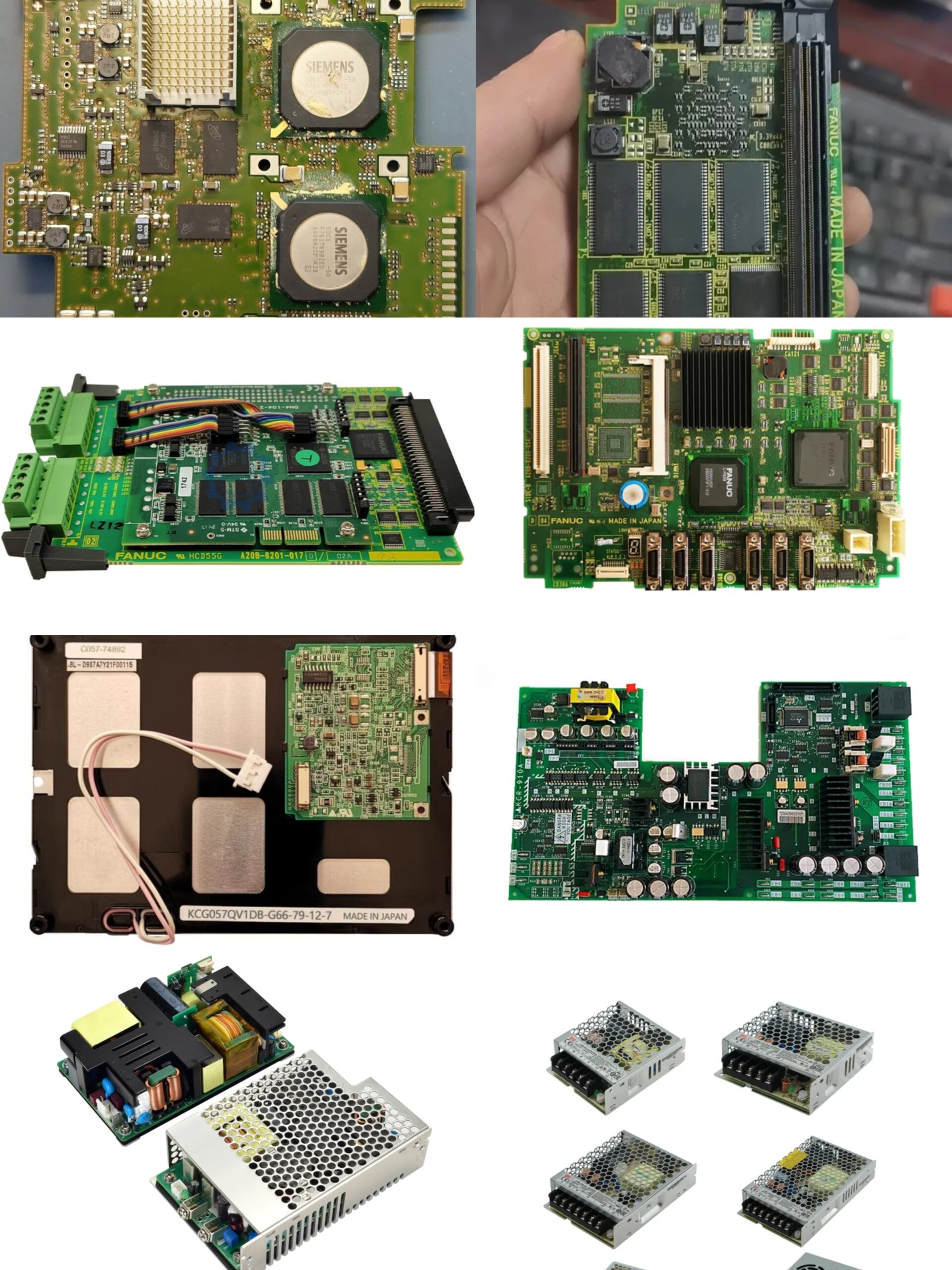 Fanuc, Siemens, Mitsubishi boards and power supply systems